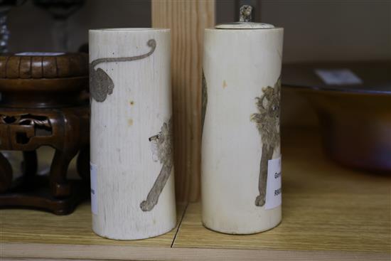 A pair of Meiji ivory tusk vases